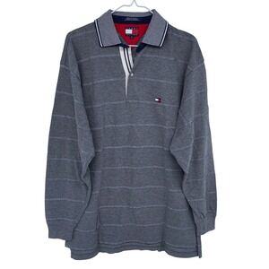 Vintage‎ 90s Tommy Hilfiger Long Sleeve Polo Shirt Medium Rugby Gray Striped